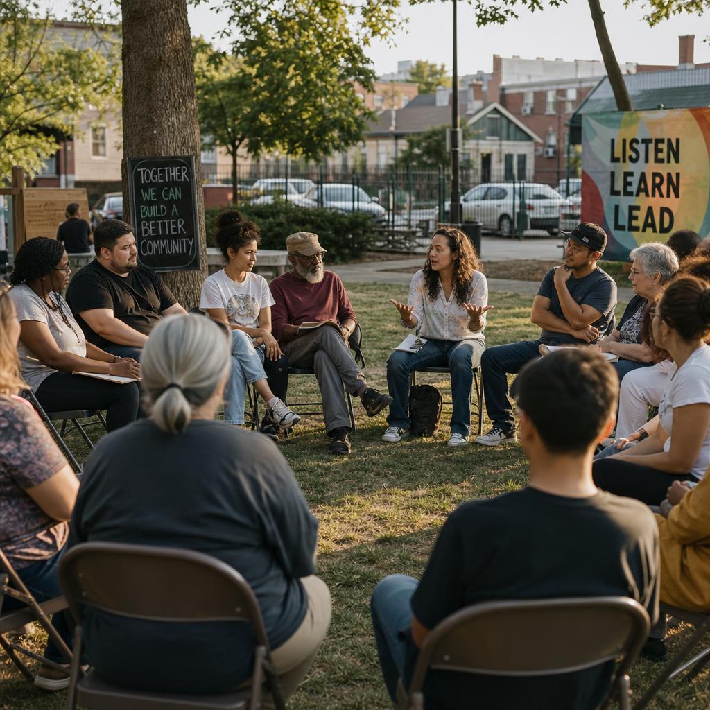 Diverse community group meeting outdoors