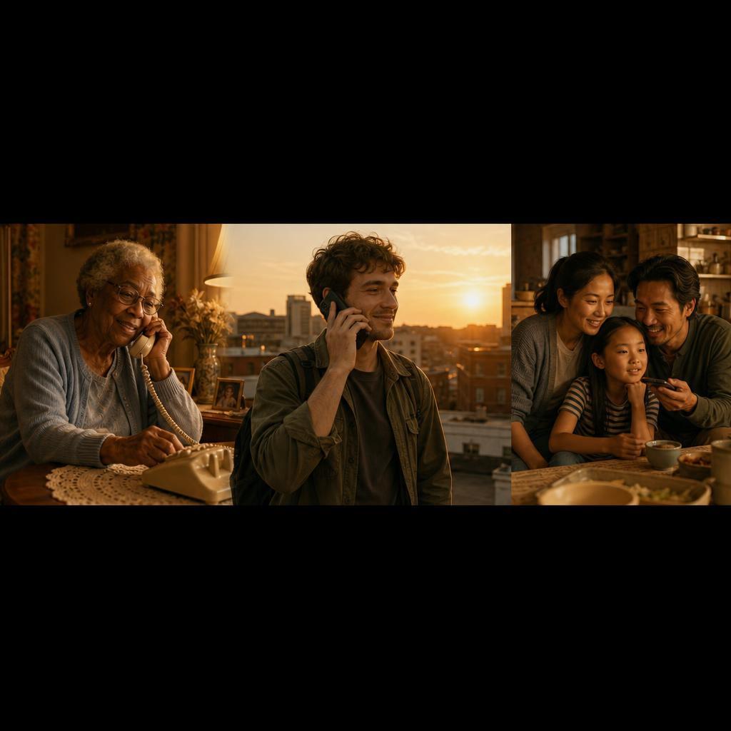 People across different settings connecting by phone